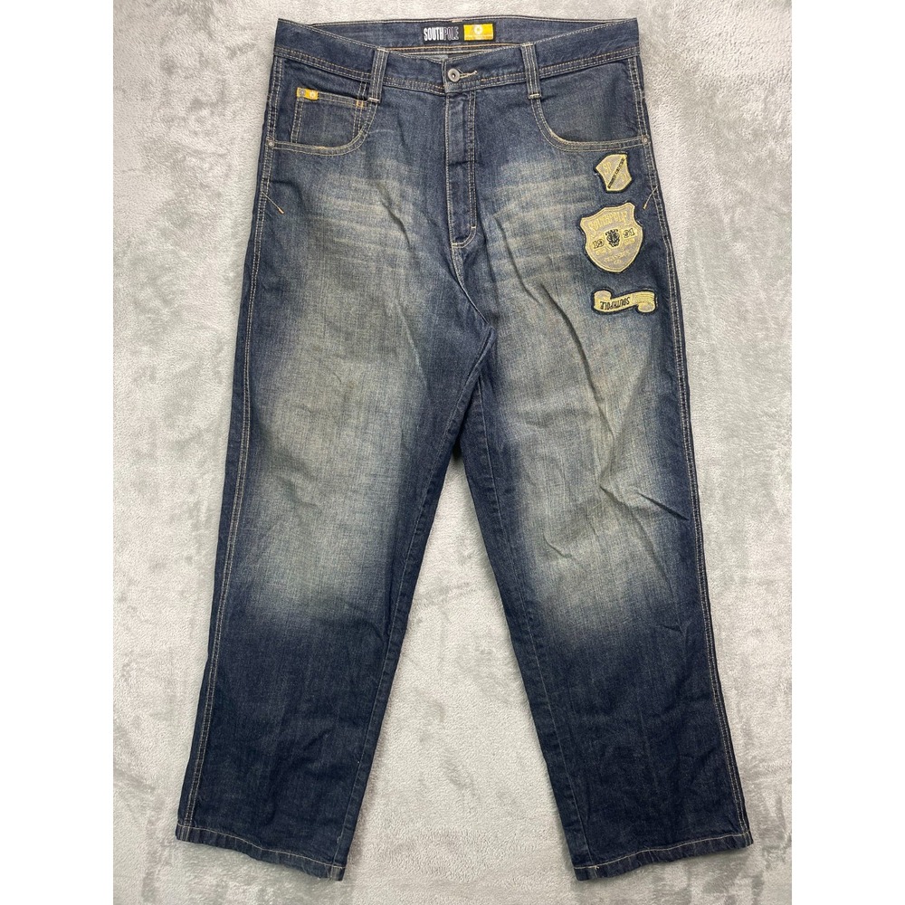 VTG South Pole Men's Jeans 36 (Real 38x34) Baggy Wide‎ Embroidered Patches Denim